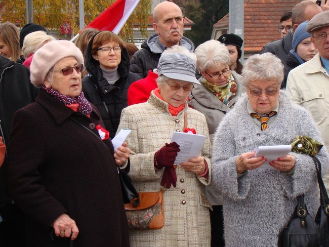 Wspólne śpiewanie pieśni pod pomnikiem (zdjęcia)
