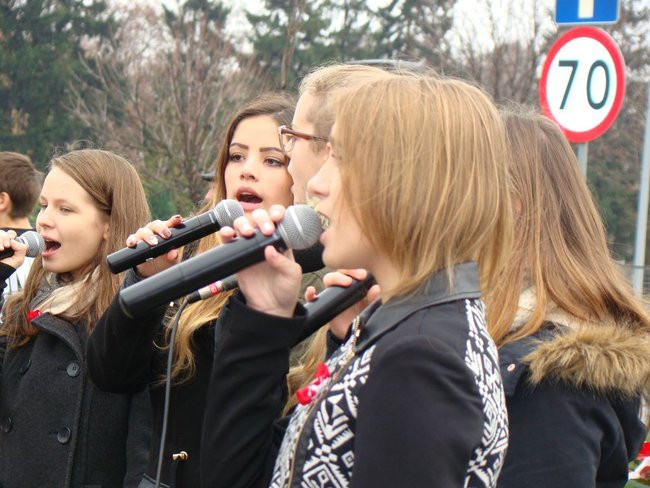 Wspólne śpiewanie pieśni pod pomnikiem (zdjęcia)