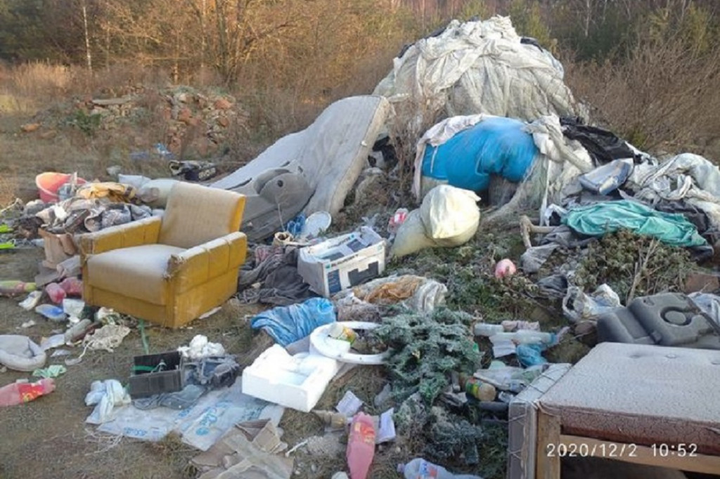 Dzikie wysypisko śmieci w lesie pod Lesznem