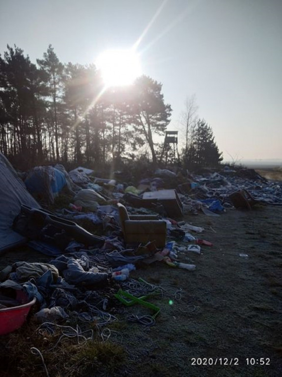 Dzikie wysypisko śmieci w lesie pod Lesznem