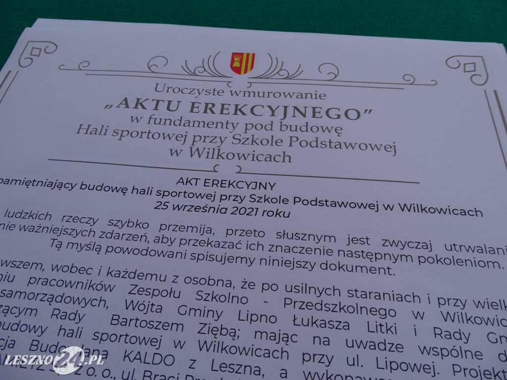 Akt erekcyjny hali sportowej w Wilkowicach
