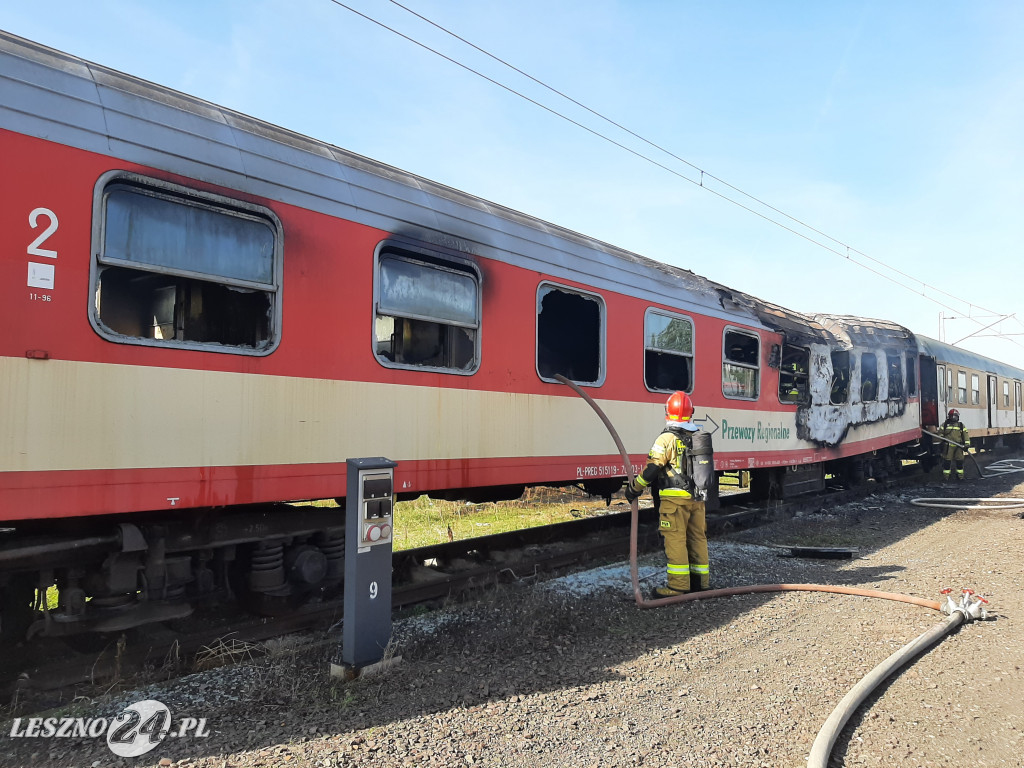Pożar wagonu kolejowego w Lesznie