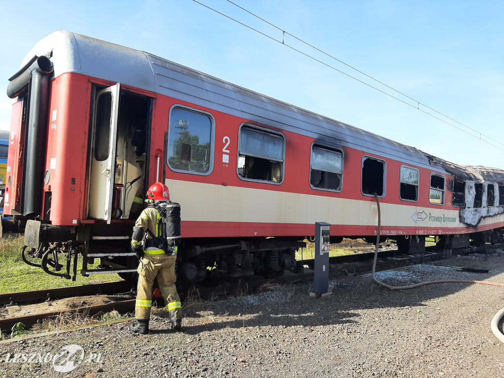 Pożar wagonu kolejowego w Lesznie