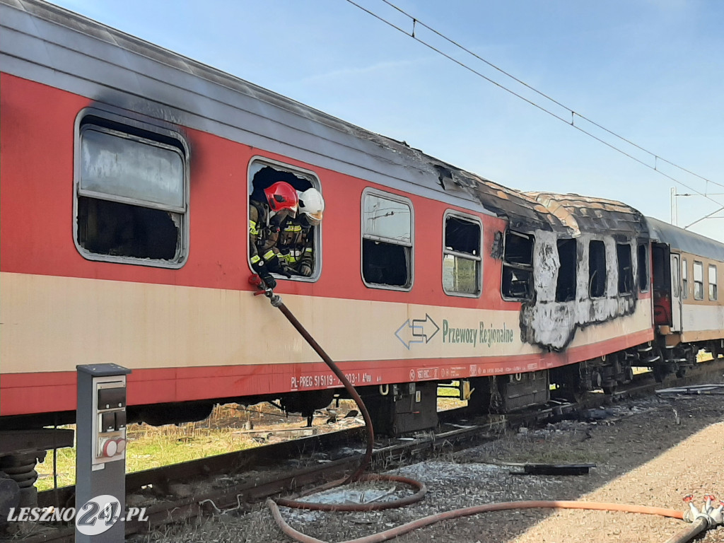 Pożar wagonu kolejowego w Lesznie
