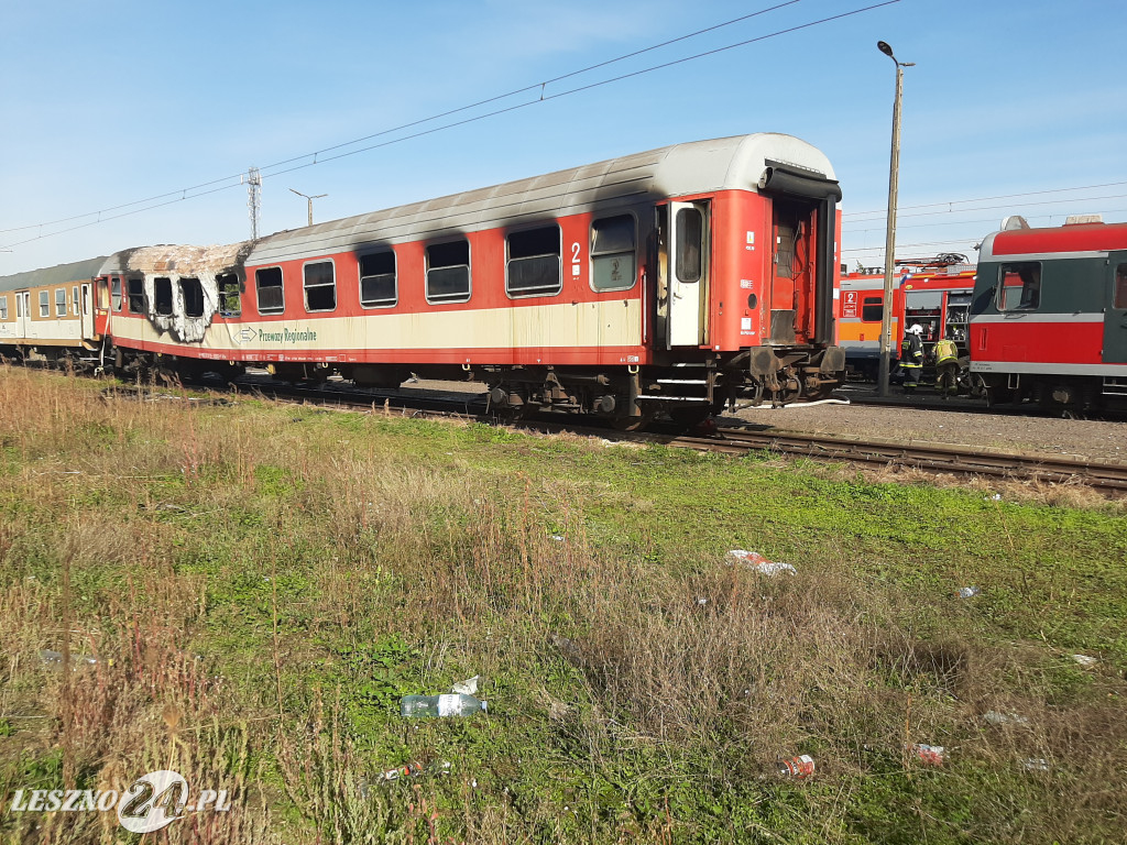 Pożar wagonu kolejowego w Lesznie