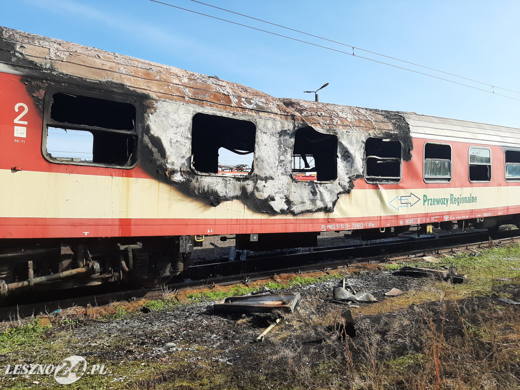 Pożar wagonu kolejowego w Lesznie