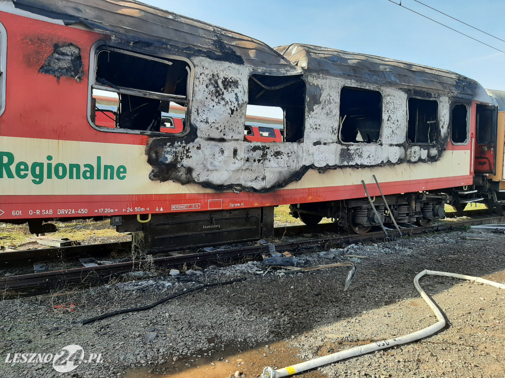 Pożar wagonu kolejowego w Lesznie