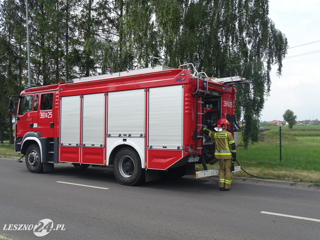 Pożar auta na drodze w Maryszewicach