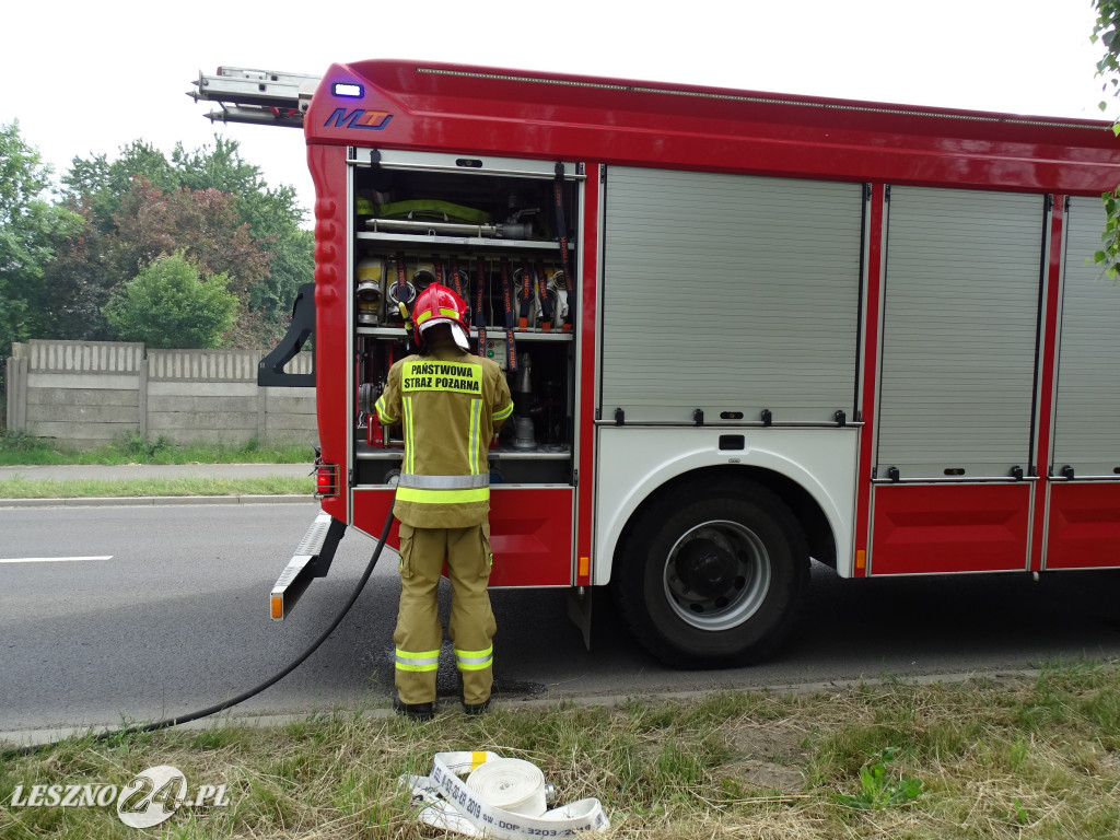 Pożar auta na drodze w Maryszewicach