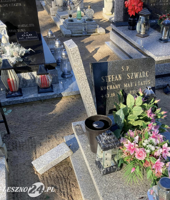 Zniszczenie grobów na cmentarzu w Świerczynie