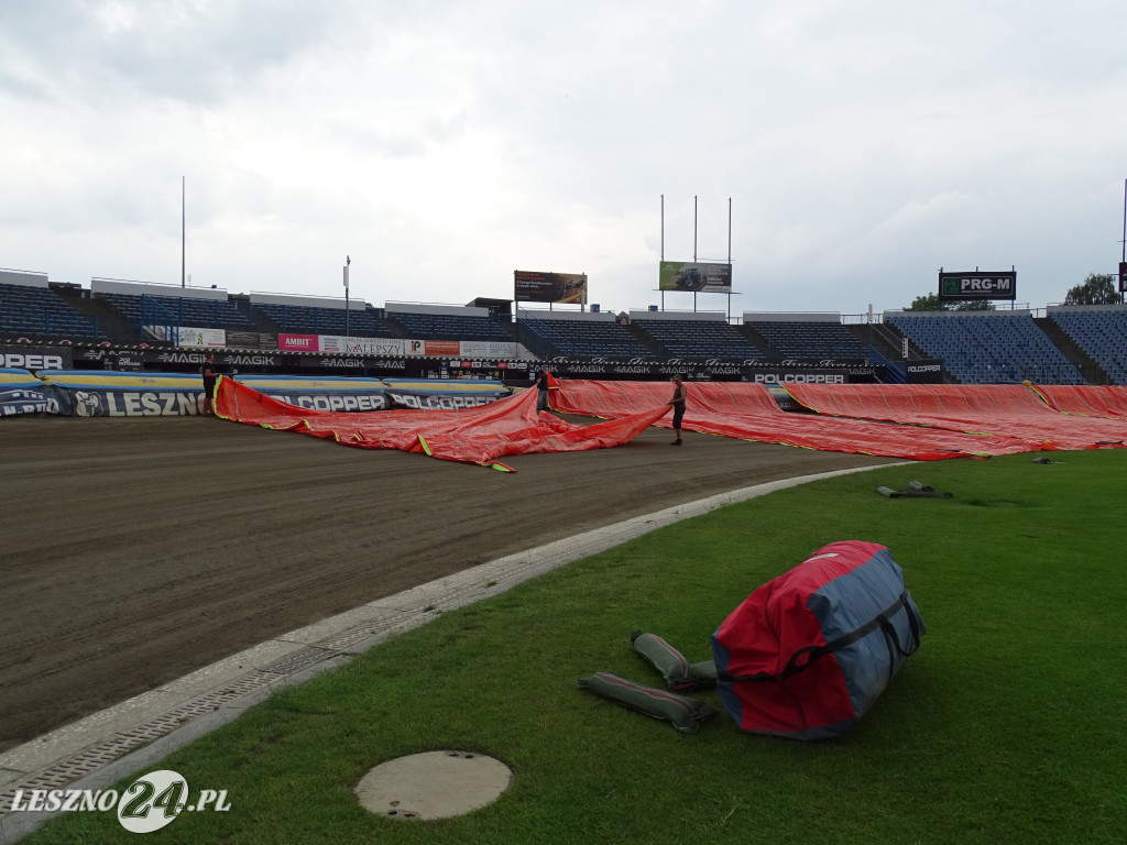 Plandeki na stadionie im. Alfreda Smoczyka w Lesznie