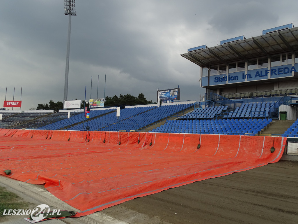 Plandeki na stadionie im. Alfreda Smoczyka w Lesznie