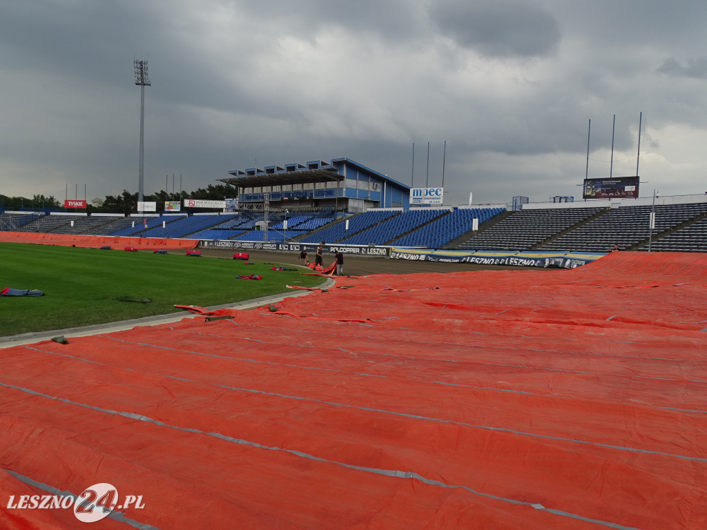 Plandeki na stadionie im. Alfreda Smoczyka w Lesznie