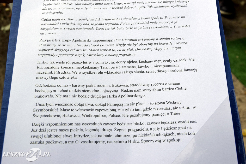 Pogrzeb Hieronima Apolinarskiego w Święciechowie