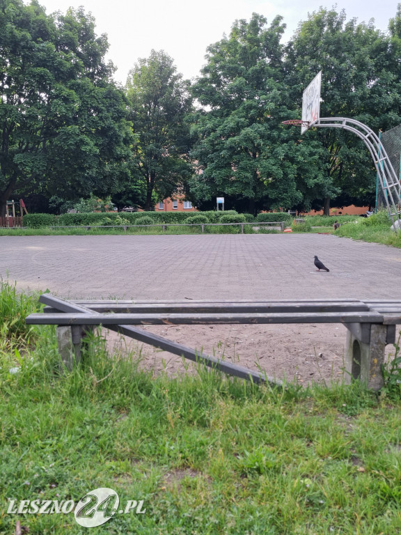 Zaśmiecone boisko przy al. Sułkowskiego w Lesznie