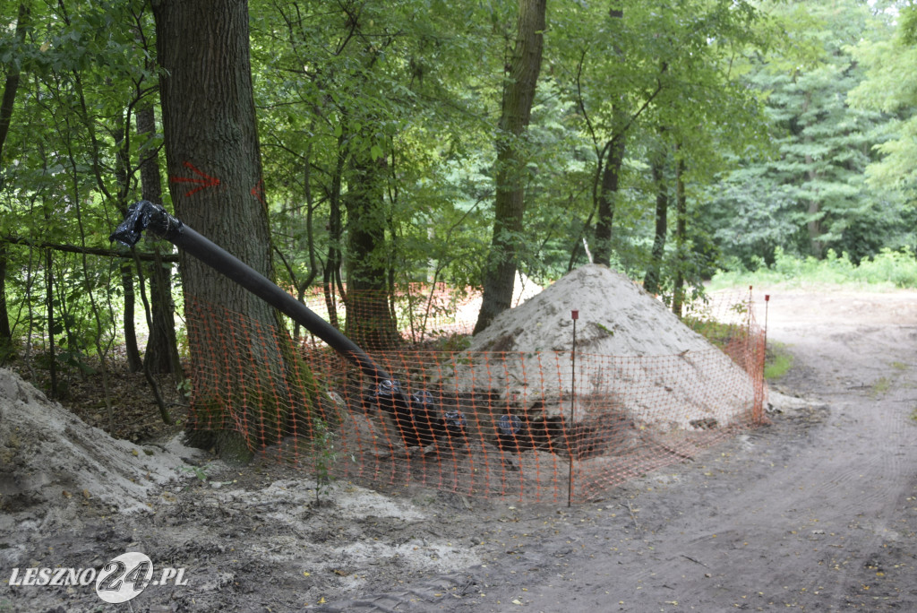 Budowa linii wysokiego napięcia na lesnych duktach