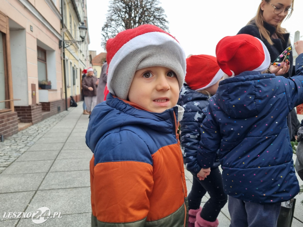 Przedszkolaki ustroiły choinki na Rynku w Rydzynie
