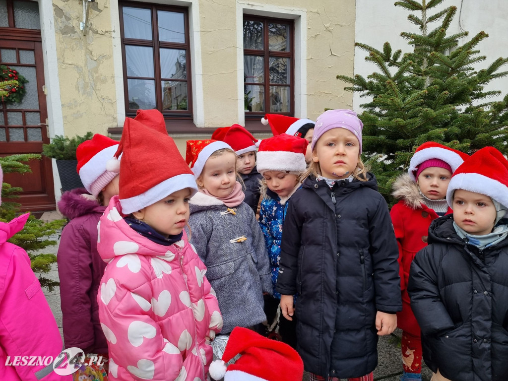Przedszkolaki ustroiły choinki na Rynku w Rydzynie