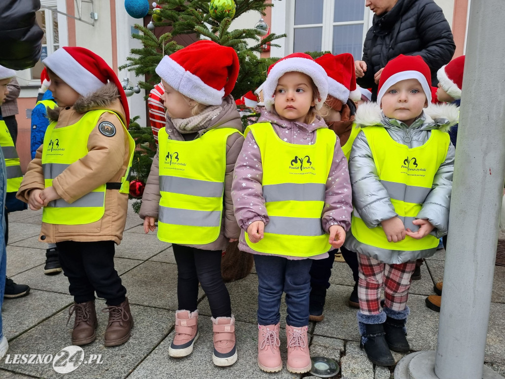 Przedszkolaki ustroiły choinki na Rynku w Rydzynie