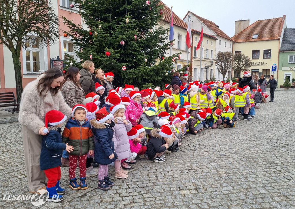 Przedszkolaki ustroiły choinki na Rynku w Rydzynie
