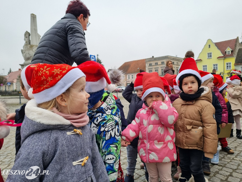 Przedszkolaki ustroiły choinki na Rynku w Rydzynie