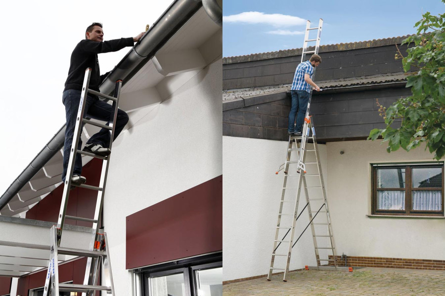 Mężczyzna pracujący na drabinie wielofunkcyjnej ze szczeblami Tribilo