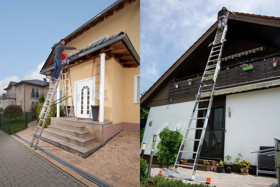 Praca przy dachu na drabinie wielofunkcyjnej