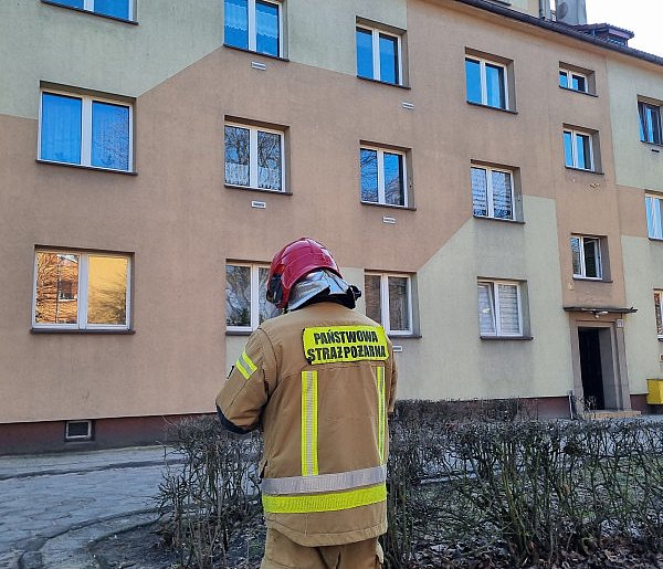 Strażacy z drabiną wezwani na Wojska Polskiego w Lesznie (film)