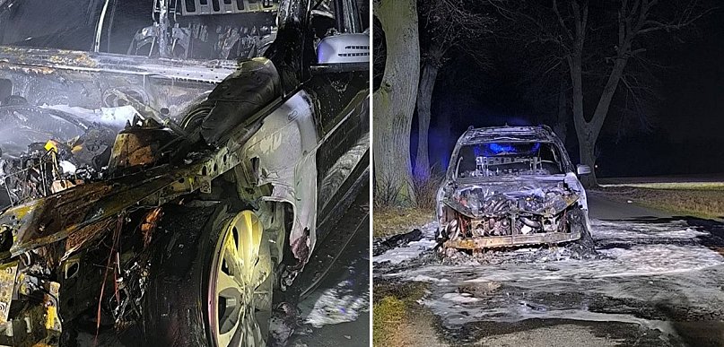 Mercedes zapalił się w czasie jazdy i spłonął doszczętnie (zdjęcia)