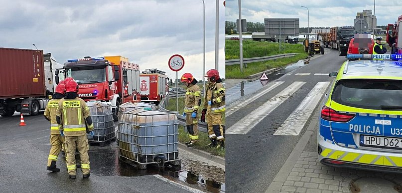 Melasa na jezdni. Wylała się z beczek. Interweniowali strażacy (zdjęcia)