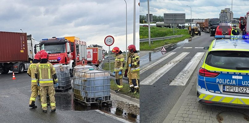 Melasa na jezdni. Wylała się z beczek. Interweniowali strażacy (zdjęcia)