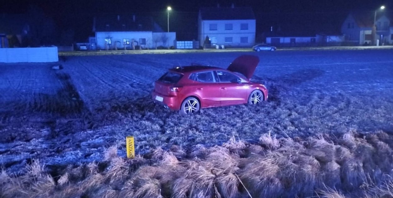 Samochód wypadł z drogi i wjechał na pole (zdjęcia)