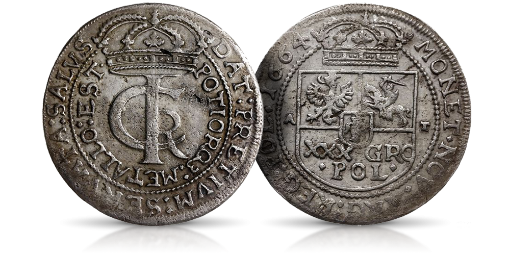 Wartościowa moneta - stara moneta historyczna - numizmat z czasów dynastii Wazów. 